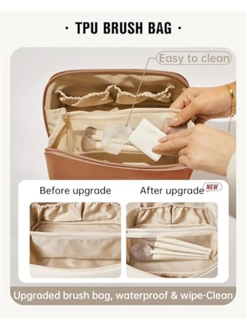 Travel Makeup Bag for Women Large Capacity Cosmetic Purse Waterproof PU Leather